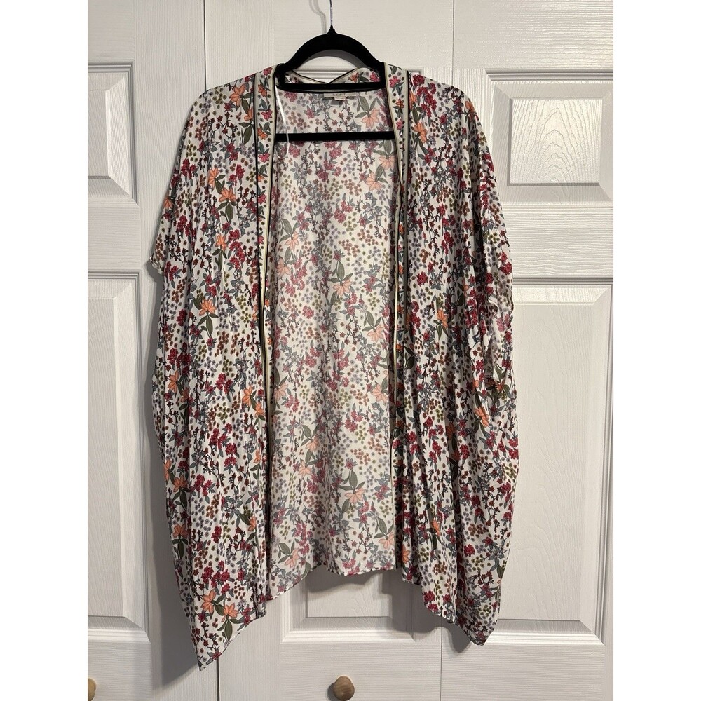 LOFT Dahlia Wrap Kimono Open Cardigan Womens XS/S White Floral Cover Up Beach